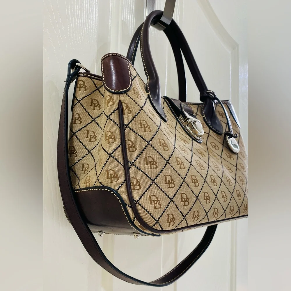 Designer-Style Beige and Dark Brown Monogram Shoulder Bag